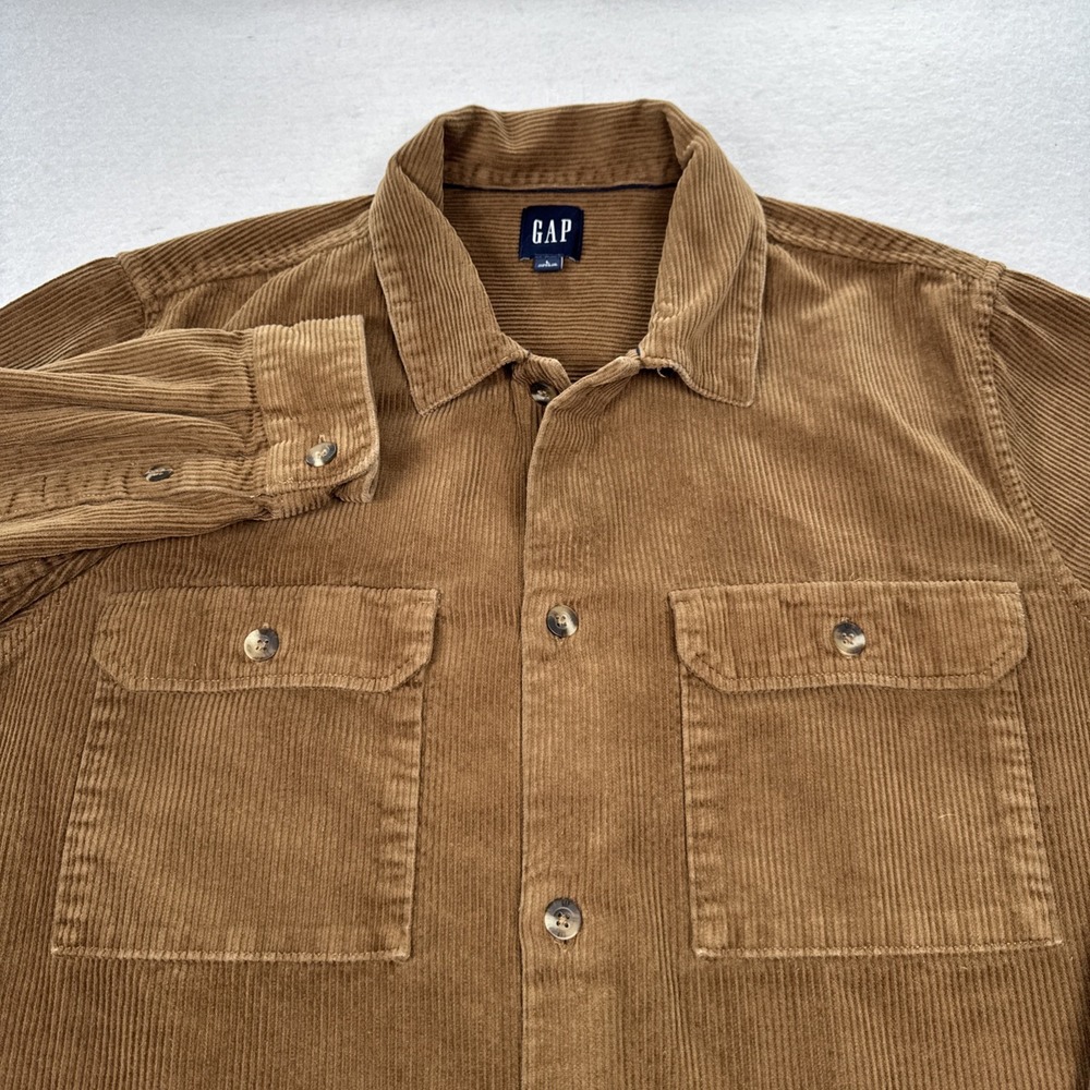 GAP Corduroy Long Sleeve Shirt Mens L Brown 100% Cotton Overshirt Button Up